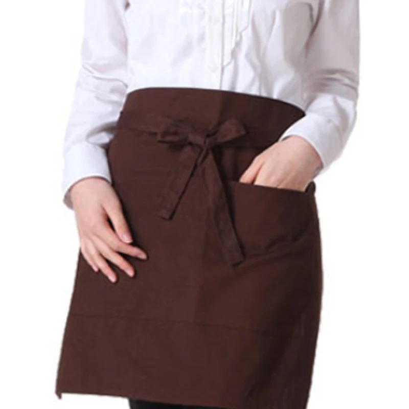 

Elegant Women Half Short Waist Polyester Apron Men Waitress Waiter With Pocket Kitchen Cafe Pub