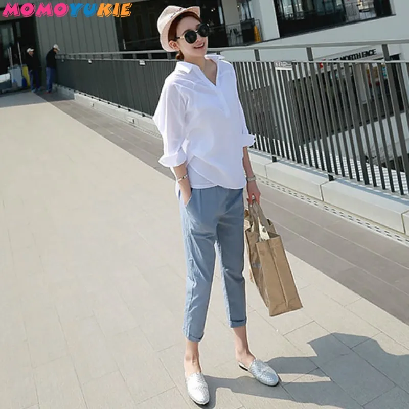 Thin Cotton Linen Spring Summer Ankle-length High Waist Leisure Maternity Pants For Pregnant Women women pants maternity pants