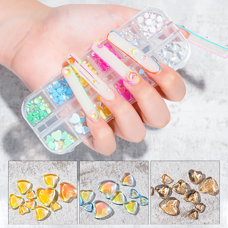 14 Colorful Aurora Rhinestone Flatback Beads For Mermaid Nails Mix