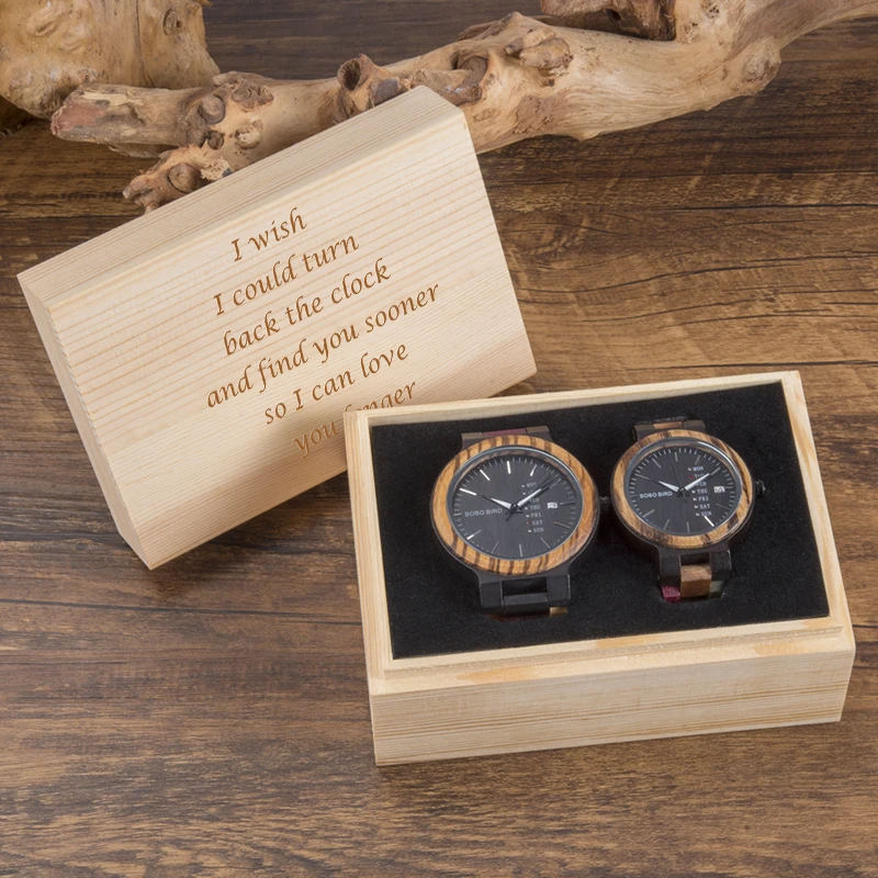 TOP  BOBO BIRD Wood Watch Men Women Quartz Week Date Timepiece Wood Band Lover Couple Watches For Annive