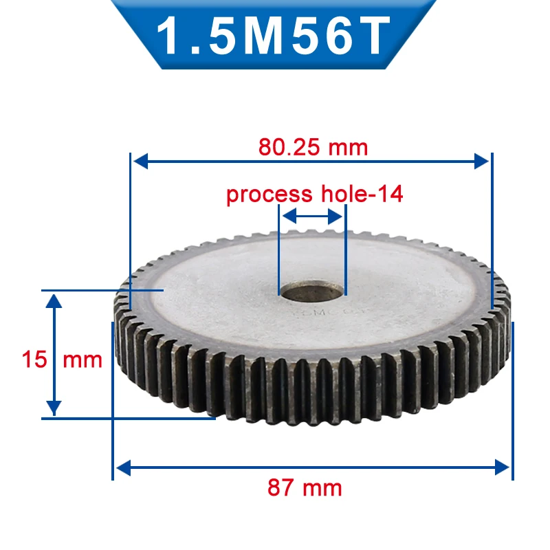 1 Piece 1.5M Spur Gear 56/57/58/59 Teeth 14/15 mm Process Hole Wheel Low Carbon Steel Material Flat Total Height 15 | Обустройство