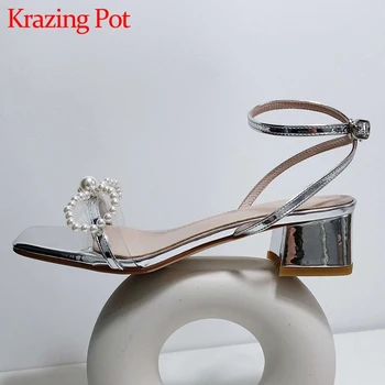 

Krazing pot princess style peep toe med heel pearl butterfly-knot French romantic sweet girls dating classic sandals women L87