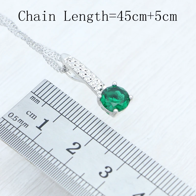 925 Silver Jewelry Set Natural Green Round Emerald Ring Earrings Pendant Necklace Open Ring Woman Birthday Gift
