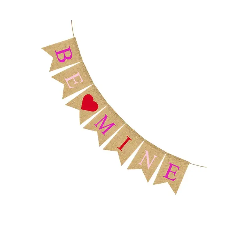 День Святого Валентина Мешковина баннер ласточкин хвост гирлянда BE MINE сердце дизайн овсянка Лен красочные буквы печать флаг вечерние реквизит