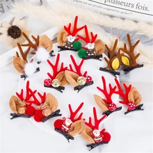 Presilhas de cabelo antler fofo de natal, 2 peças, presilhas de cabelo, orelha de cervo, festival, boneco de algodão, santa fé, cogumelo, acessórios para cabelo