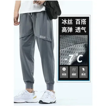 

Summer Ice Silk Thin Mesh Casual Pants Men's Nine Points Quick-drying Air Conditioning Harlan Tooling Beam Feet Sports Pants