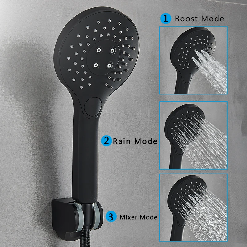 Black Bathroom Bathtub Faucet Hot Cold Water Mixer Tap Wall Mount Faucet With Handheld Shower Bathtub Outlet 2