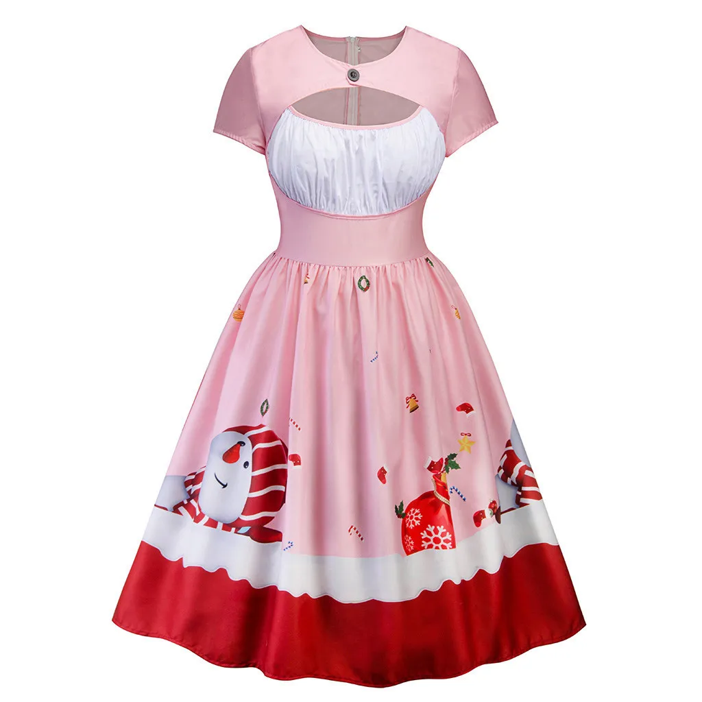 

Fantastic Ladies Dresses Large Size Christmas Vintage Printing Dresses For Women Clothes Girls Evening Party Prom Swing Dress