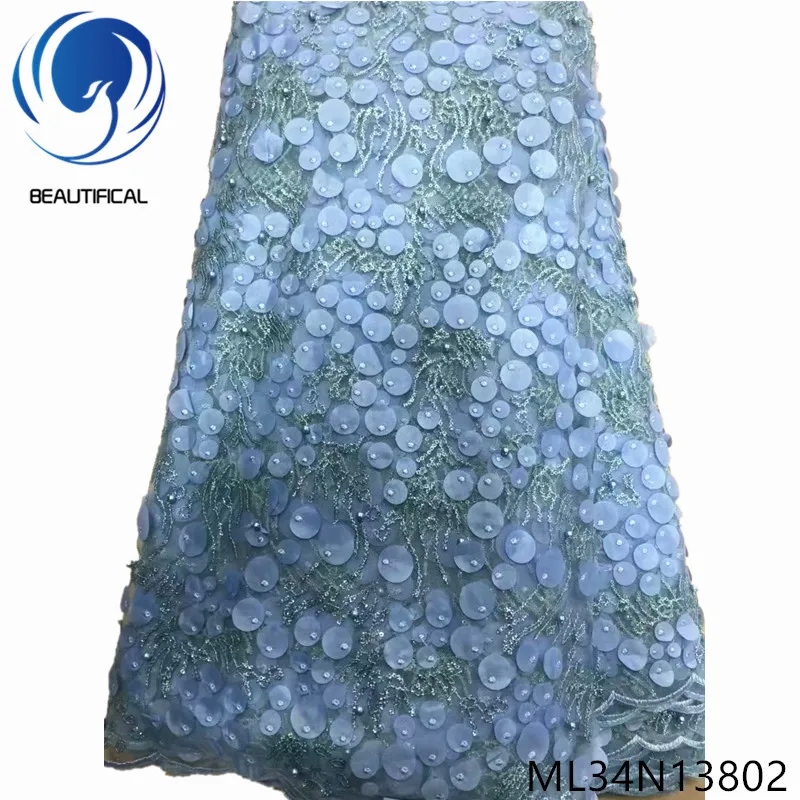 

BEAUTIFICAL african lace fabrics for dress 5yards 3d lace embroidery sequins fabric with beads Latest design net lace ML34N138