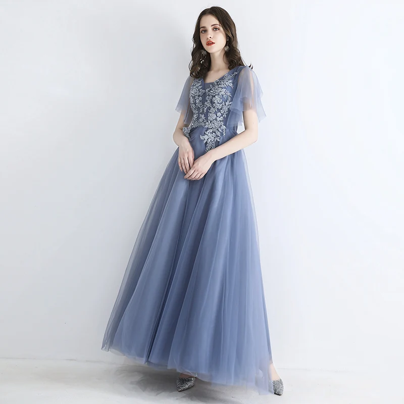 SSYFashion/Новые торжественные платья вечернее кружевное платье с аппликацией из бисера, серые, синие, длина до пола, праздничные платья на заказ, Robe De Soiree