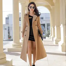 Новинка, длинное шерстяное пальто, элегантное двубортное зимнее пальто, женское манто, цвета хаки, черный, красный, теплое пальто, Женское пальто, C5952