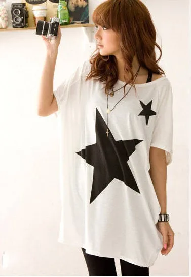 Женская футболка с принтом со звездами свободная хлопковая Футболка большого