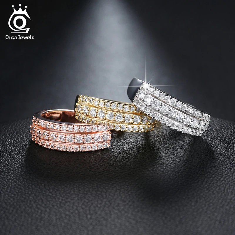 ORSA JEWELS винтажные женские круглые серьги с 3 рядами блестящих австрийских фианитов роскошные круглые серьги-кольца ювелирные изделия OE147