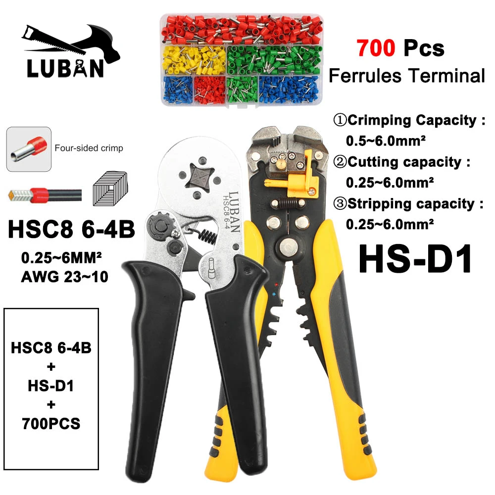 6-4BD1Y700PCS ЛЮБАНЬ HSC8 6-6А HSC8 6-6 МИНИ-TYPE саморегулируемых ОПРЕССОВКА ПЛОСКОГУБЦЫ 0.25-6 мм терминалов обжимной инструмент мини тип многофункциональные инструменты - Цвет: 6-4BD1Y700PCS