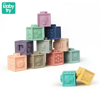 

Large Soft Plastic Baby Blocks with 3D Touch Bricks Bath Toys Fun Rubber Teether Squeeze Silicone Cubs Building Blocks Baby Toys