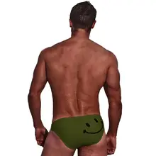 Низкая талия плавательные мужские трусы мультфильм улыбающееся лицо печатных эластичный хлопок пляжные шорты купальный костюм