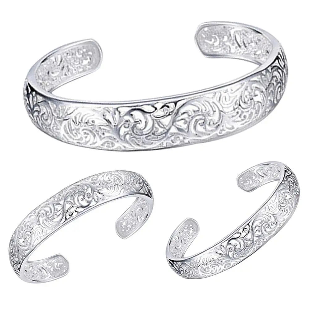 2023 New Fashion Women's Silver Plated Bezel Hollow Cuff Bangle Open Bracelet For Women Luxury Jewelry Accessory Gift 5