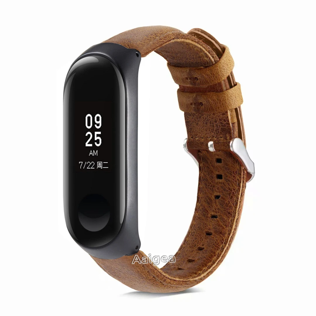 Brown black frame Цветной ремешок для часов из натуральной кожи для xiaomi mi Band 3 4 mi Band 4 кожаный ремешок для наручных часов для xiaomi mi band 4 браслет - Цвет: Brown black frame