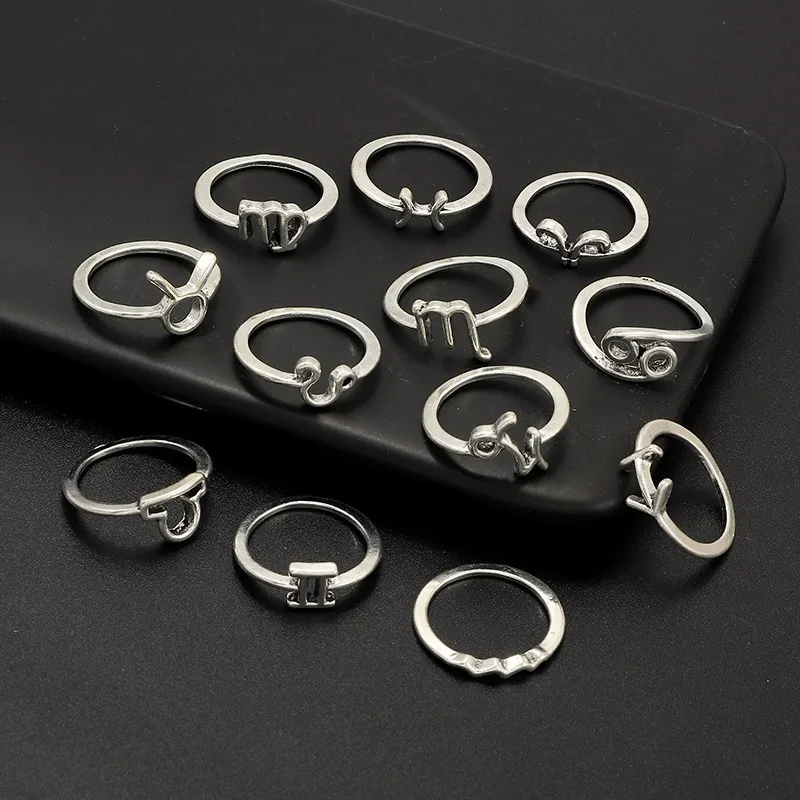 Модное винтажное кольцо с 12 созвездиями, Женское кольцо с множеством элементов, набор колец для девушек