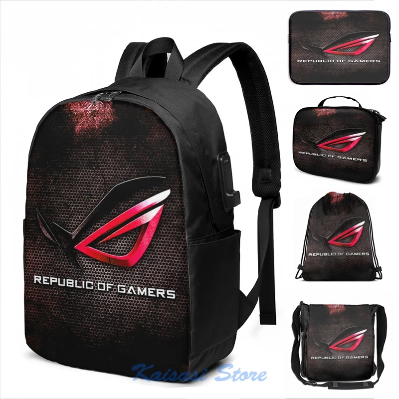Смешной графический принт ROG Республика геймеров HQ USB зарядка рюкзак для мужчин