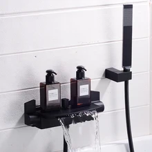 Brass Bath Shower Faucets black Waterfall shower set Rain taps bathroom mixer faucet wall mounted shower faucet