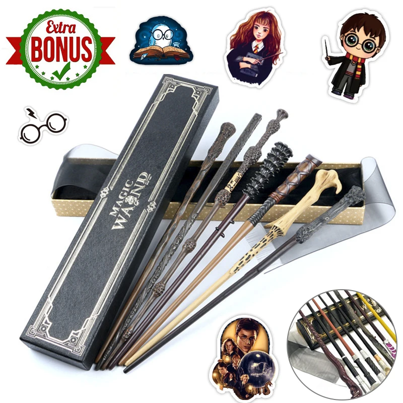 

Potters Magic Wands Cosplay Harried Dumbledore Voldemort Snape Metal/Iron Core Magic Wand with Box and stickers children Gift