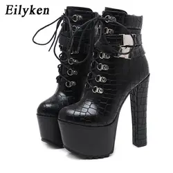 EilyKen/Модные женские мотоциклетные ботильоны из искусственной кожи повседневная обувь на платформе и каблуке обувь с круглым носком