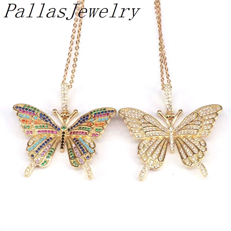 

5Pcs Women Trendy Pendant Gold Plated Charm Pave Crystal CZ Zirconia Butterfly Pendants Necklace chain