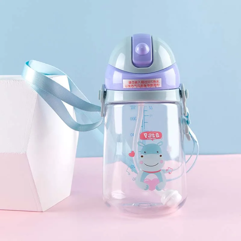 Синий 380 мл 360 градусов Питьевая бутылочка для кормления воды с силиконовой соломинкой Для обучения молока младенцев на присосках герметичные - Цвет: Синий