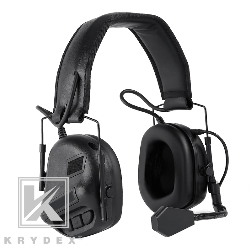

KRYDEX Tactical Communication Headphone Detachable Headset With Micphone For Hunting Shooting Military Outdoor Activities BK