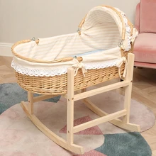 

Newborn Cradle Bed Solid Wood Baby Basket With Roller Baby Rocker 360 Degree Rotating Wheel Baby Crib For 0-24M