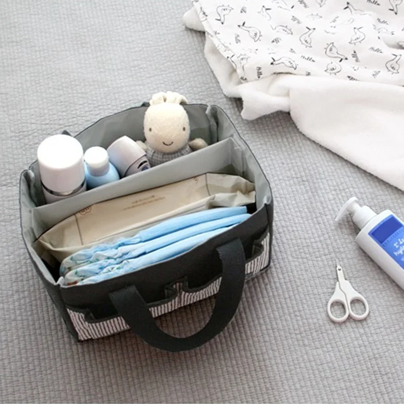 New Large Capacity Stroller Bag Canvas Baby Organizer Portable Diaper Bags Striped Bottle Storage Bag Diaper Organizer Tote