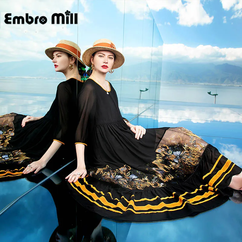 Новое весеннее высококачественное Платье с принтом в уличном стиле круглым