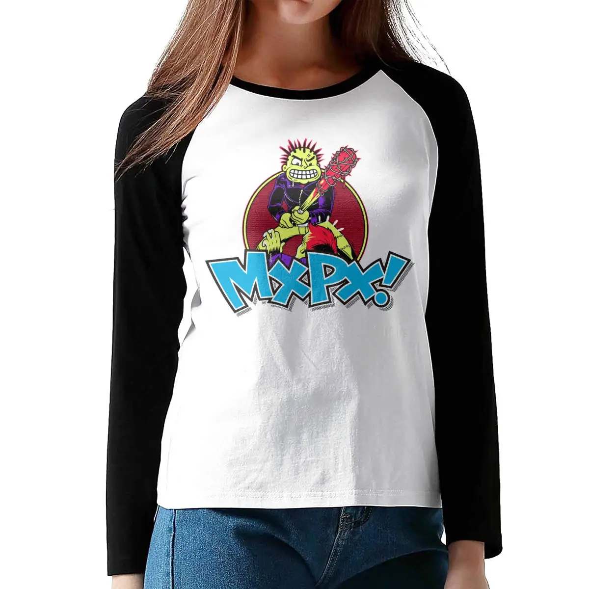 FGHFG Women's Long Sleeve Tees Creative Printed MxPx Loose Basic Raglan Baseball Tee |