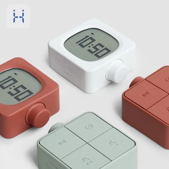 

Modern Design Alarm Clock Digital Rechargeable Square Electronic LED Alarm Retro Knob Switch Bedside Clock With Night Light