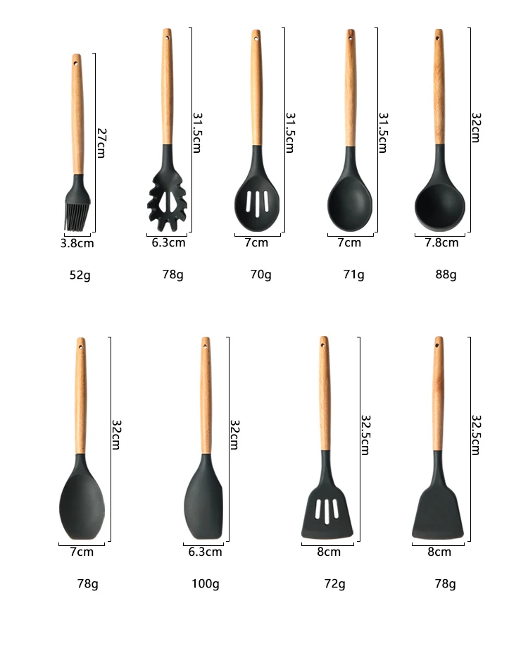 Силиконовые кухонные инструменты Наборы для приготовления пищи суповая ложка лопатка антипригарная лопата с деревянной ручкой специальная термостойкая конструкция