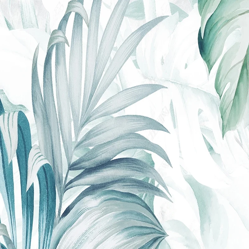 papel de parede com mural pintado aguarela plantas pintura sala estar 03