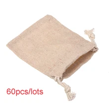  60pcs/lots Line Jute Drawstring Bag Candy Sack Pocket Bags For Mini Jewelry Sweets Storage Christmas Party Favors Gift Packaging 