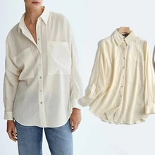 

Jenny&Dave Blouse Women Blusas Mujer De Moda Shirt Women England Style Vintage Pockets Boyfriend Oversize Cotton Fashion Tops