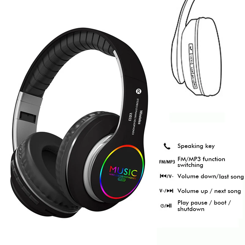 

Bluetooth Headset headphone Portable Stero Wireless Headphones with microphone Foldable Earphones Support TF Card FM for phone