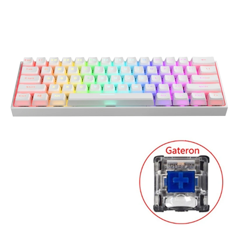 61 Keys Type-C RGB LED Double Skin Milk Shot Backlit Wired Mechanical Keyboard Mini Gaming Keyboard Gateron Switchs for PC