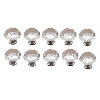 

New Acrylic Crystal Handle 10Pcs 30mm Glass Diamond Cut Cabinet Door Drawer Dressing Table Handle with Screws