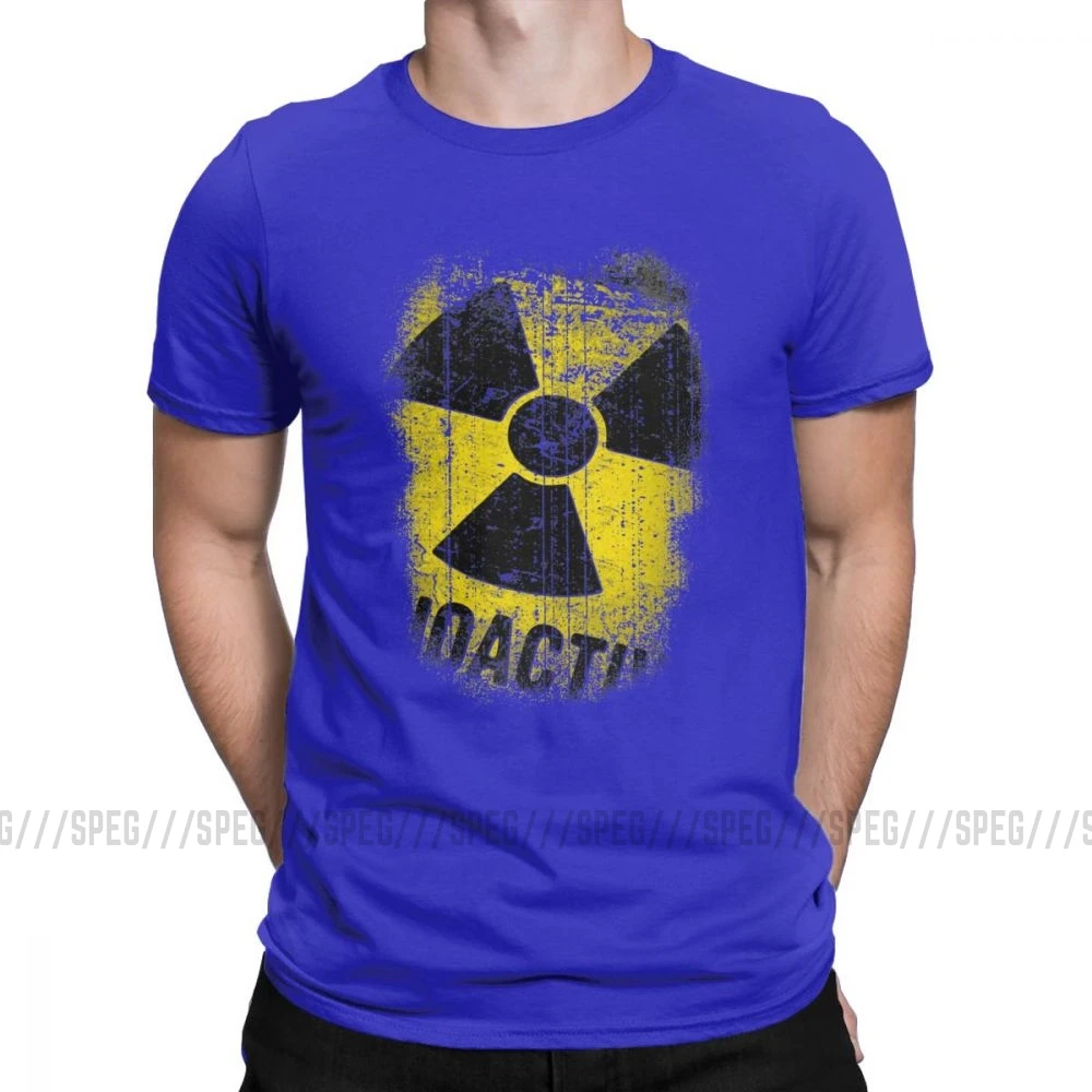 Мужские футболки, новинка, хлопковая Футболка с радиоактивными принтами «Чернобыль», футболки для России, летняя одежда размера плюс - Цвет: Синий