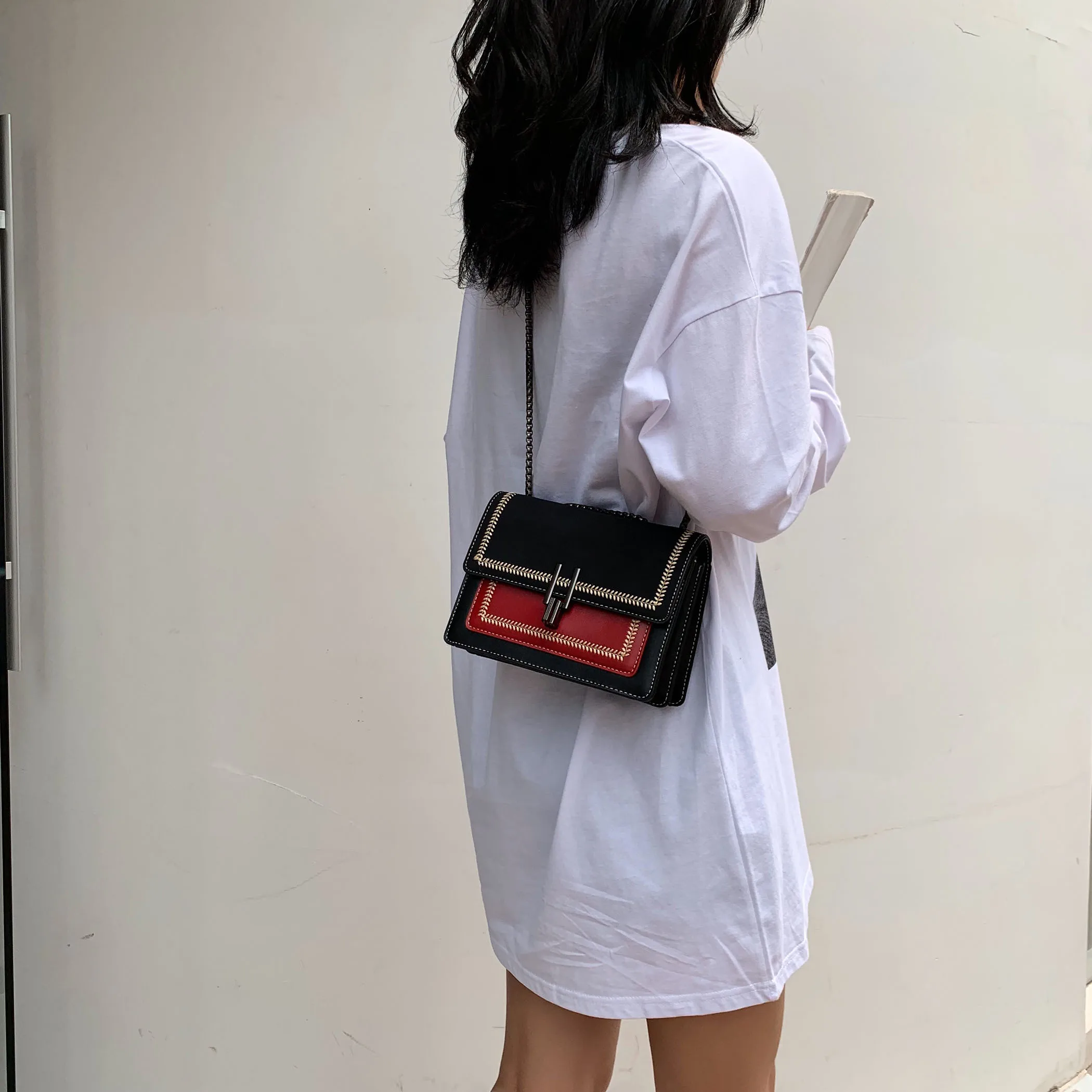  Contrast Color Scrub Leather Crossbody Bags For Women 2019 Shoulder Messenger Bag Female Small Hand - 4000035467688