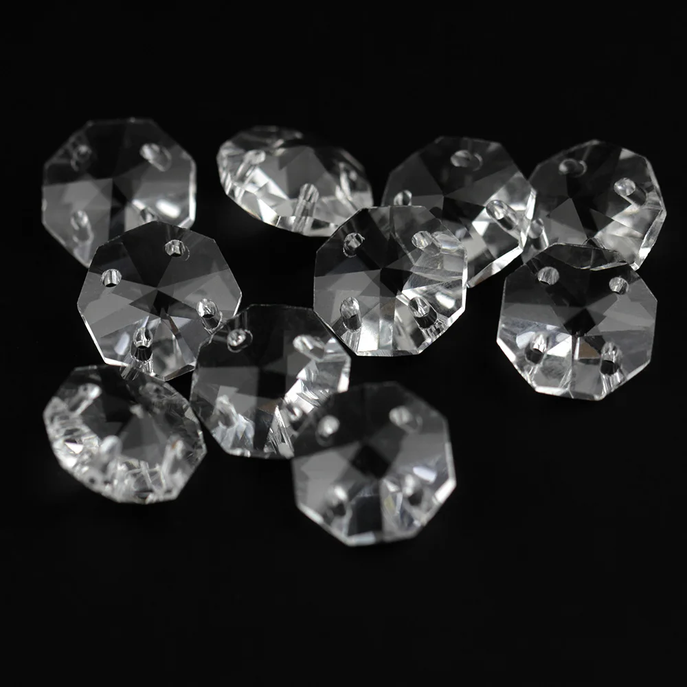 50pcs Clear 8MM Octagon 2holes Beads Crystal Chandelier Lamp Parts Prisms Decor 