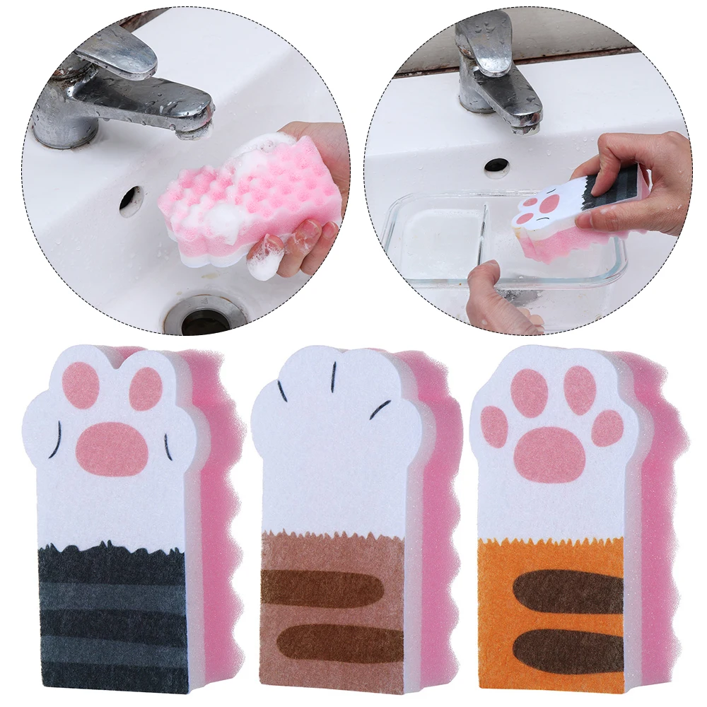 

3Pcs New Washing Dishes Sponge Brush Cute Cat Paw Cleaning Tableware Glass Wash Dishes Sponge Magic Wipe Kitchen Home Supplies