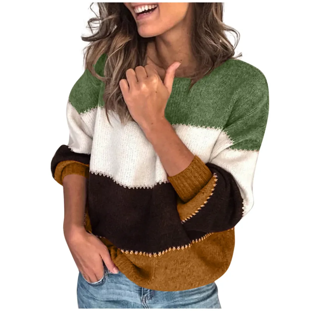 Осенне-зимний женский удобный свободный свитер с круглым вырезом и сочетающимися цветами, женский свитер nouveaute jersey mujer