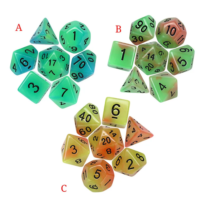 7Pcs luminous multi-faced dice set TRPG entertainment game party polyhedron D20 multi-faceted acrylic dice dados de rpg 30A20 (12)