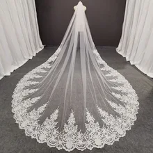 Luxury long lace bridal veil with comb 3.5m 1-story cathedral white ivory wedding veil wedding accessories