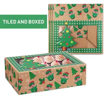 

Hemoton 12PCS Christmas Cookie Boxes Portable Candies Baking Cupcake Muffin Boxes Party Favor Holders with Roll of Ribbon